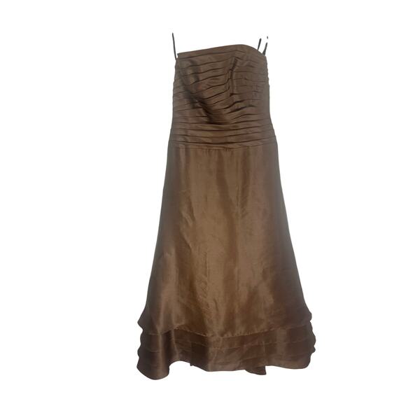 Women's Brown Silk Strapless A-Line Dress Size 6 Elegant Formal Gown Layered Hem - Picture 4 of 12